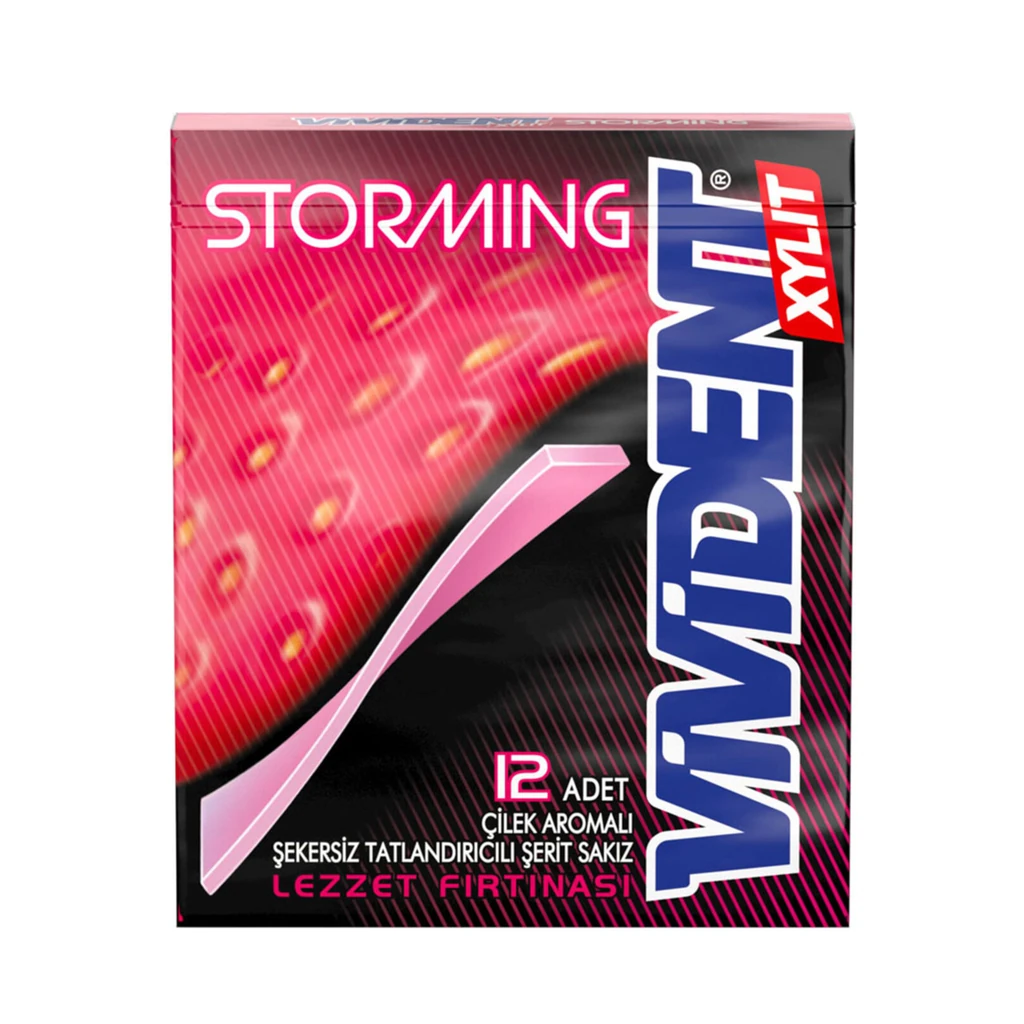 Vivident Storming Çilek Aromalı Şekersiz Şerit Sakız 33 g
