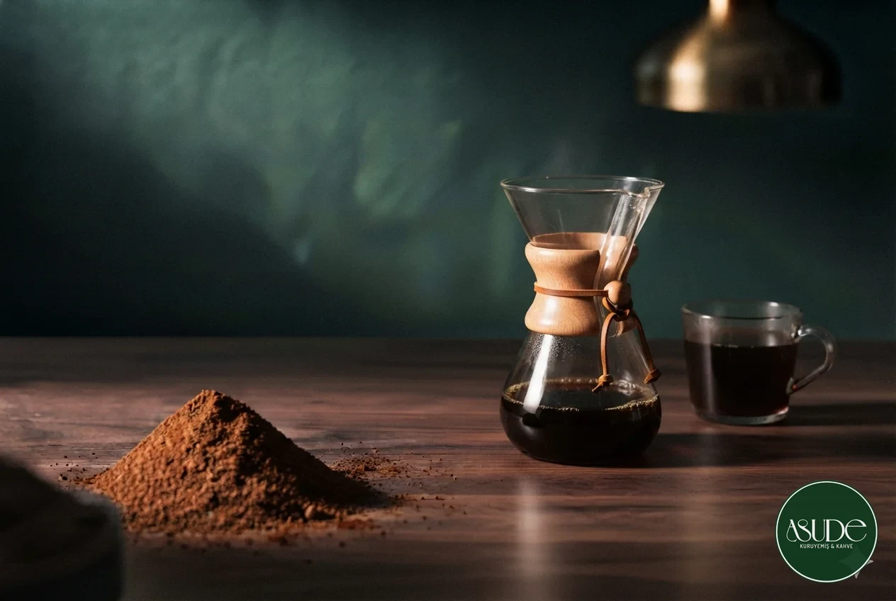Chemex için Orta-kalın öğütüm — İri kum gibi